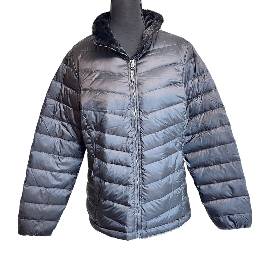 32 Degrees Women's Puffer Jacket Sz M Heat Quilted Black Fur Lined Outdoor - Picture 2 of 8